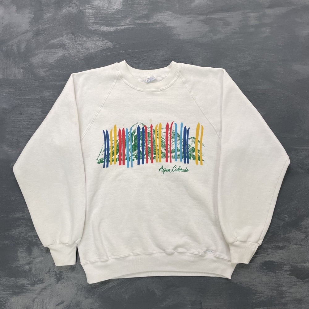 Vintage Aspen Colorado Skiing‎ Sweatshirt Men Medium White 1990s Crazy Shirts